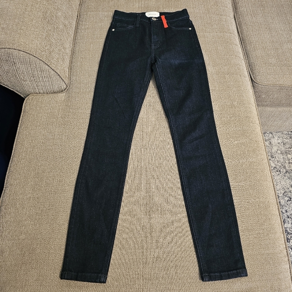 Current/Elliott Dark Denim Red Accent Casual Fitted Jeans Size 24